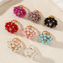 1 Peça Anel de Flor Ajustável Exagerado e Fashionable com Pérola e Diamante - 8427 Pérola Multicolorida - Visão 11