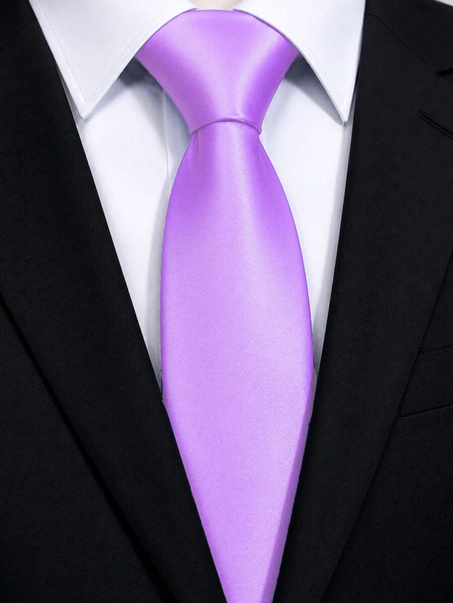 1pc Solid Color Satin Necktie, Men's Solid Color Tie Suitable For Business And Wedding (7cm) - Violet Purple - View 1