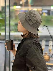 1pc Unisex Solid Color Streetwear Accessory, Quick-Dry Sunscreen Visor Hat, Foldable Waterproof Practical Bucket Hat With Chin Strap, Lightweight Breathable Outdoor Fishing Cap, Suitable For Commuting, Outdoor Vacation, Camping, Hiking - Multicolor - View 6