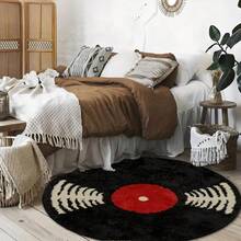 1pc Black Vinyl Record Pattern Design Round Living Room Rug, Soft And Comfortable Carpet, Spring/Summer Theme, Elegant Ins Style Rug, Multi-Functional Fashionable Versatile Creative Home Decor Carpet, Living Room Rug, Bedroom Rug, Closet Rug, Entryway Rug, Gift For Family And Friends - Multicolor - View 7