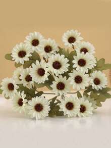 1pc Artificial Silk Daisy Ball Bouquet, Bridal Hand Bouquet, Valentine's Day Gift, Birthday Party Decoration, Wedding Flower Basket, Bridal Bouquet, Home Decor, Restaurant Bedroom Windowsill Vase Decoration, New Year Decoration - White - View 3
