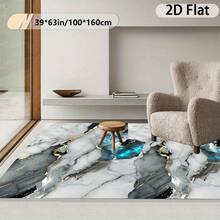 Large-Sized Luxurious Soft Rectangular Area Rug, Modern Minimalist Style With Marble Texture Pattern, In White, Gray, Blue, And Gold Color Scheme, Suitable For High-Traffic Large-Area Living Rooms, Indoor Spaces, Bedrooms, Offices, Dining Rooms - 1PC - 查看 3