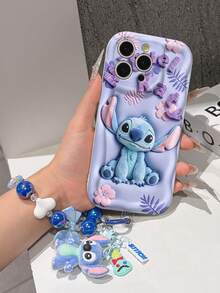 Disney Has Authorized, Phone Case - Chain Set, The Stitch Lilo & Stitch 3D Phone Case Plus A Silicone 3D Stitch Bracelet With Metallic Ring Removable Bracelet, Stitch And Angel Pattern, Compatible With Iphone17/16/15/14/13/12/11/XS/XR/X Plus Pro Max, A Stylish Cartoon Phone Case, The Perfect Gift Choice, Phone Protection, Durable Phone Cover, Great Gift For Friends And Family. - White - View 4
