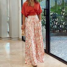 Spring Blouse And Wide-Leg Trousers Set, V-Neck With Print - Red - View 2