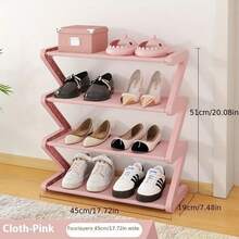 4-Tier Z-Shaped Shoe Rack, Easy To Assemble Shoe Storage Rack, Stackable Home Organizer Rack, Suitable For Living Room, Dorm, School (Pink) - Multicolor - View 3
