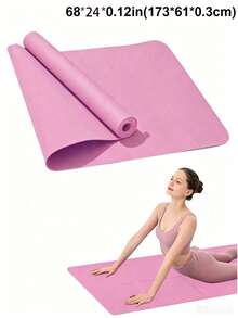 1pc 173*61*0.3cm EVA Yoga Mat, Suitable For Pilates Workout, Solid Color Design, Perfect For Home Fitness And Yoga Practice, Ideal For Beginners, Suitable For Fitness And Dance Training, Sports Mat, Ultra-Thin Yoga Mat Can Be Part Of A Sports Set - Watermelon Pink - View 5