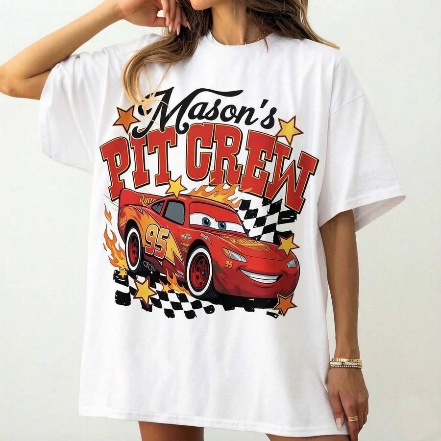 Officially Licensed Disney Lightning McQueen Birthday T-Shirt, Comfortable Colors, Retro Auto Repair Shop Style, Vintage Disney Family Vacation Travel Set, 100% Pure Cotton High-Quality T-Shirt, Fits Well, Unisex, Perfect Gift, Free Shipping. - White - View 1