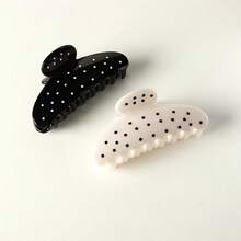 2pcs Black And White Polka Dot Plastic Hair Claw Clips, Size 3.62 Inches / 9.2 Cm; Versatile And Fashionable, Simple And Elegant, Solid Color Hair Clips. Summer Hair Accessories - Multicolor - View 3