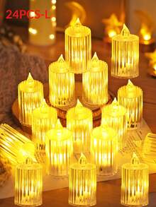 2/3/5/12/24入 壓克力家居裝飾 LED 電子蠟燭燈，電池供電，線條圖案投影茶蠟燭燈，無焰蠟燭燈，適用家居裝飾、婚禮節日裝飾、桌面裝飾、房間裝飾 - 黃光 - 查看 16