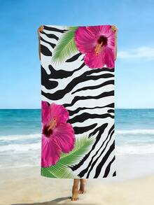 1pc Black & White Zebra Print Beach Towel, Large Floral Beach Blanket, Super Absorbent & Quick Dry Towel, Oversized Waterproof Beach Mat, Suitable For Surfing, Diving, Swimming Pool, Yoga, Gym, Summer Beach Decor, Holiday Party Essential - Zebra Stripes - View 6