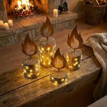 4pcs Rustic Metal Candle Silhouette Set - Farmhouse Style Rust-Colored Stake, Suitable For Fireplace, Tabletop Centerpiece And Cozy Home Decor - One Size Fits All - View 11