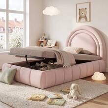 Polsterbett, Einzelbett, Kinderbett 90 X 200cm, Hydraulic Functionsbett, Bett Mit Lattenrost, Kopfteil Und Großem Stauraum, Gepolstertes Kopfteil, Samt, Rosa - Pink - View 5
