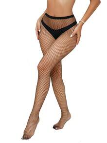 1 Pair Plus Size Women's Fishnet Stockings, Versatile All-Match - Black - View 2