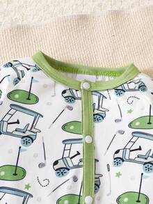 Newborn Baby Casual Daily Toy Car Print Contrast Color Jumpsuit, Suitable For Spring & Autumn - Multicolor - View 4