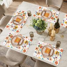 1pc Floral Pattern Linen Placemat, Breakfast Mat, Coffee Mat, Cup Coaster, Bowl & Plate Mat, Kitchen Accessory, Easy To Clean, Suitable For Home, Restaurant, Restaurant Decor, Holiday Gift, Gift For Friends, Multi-Piece Set - Multicolor - View 9