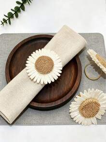 12/4/1pc Handmade Artificial Daisy Napkin Rings, Napkin Clips For Use At Tables, Weddings And Family Gatherings (With Sunflower Pattern) - Multicolor - View 5