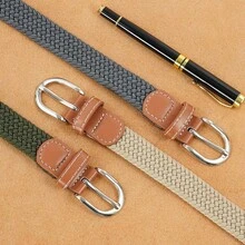中性免打孔彈性編織腰帶，休閒百搭免打孔帆布腰帶，韓系百搭編織彈性腰帶，搭配牛仔褲 / 休閒褲 / 工裝褲效果極佳 - 彩色 - 查看 2