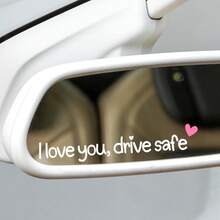 Autocollant plat 2D pour voiture << I Love You, Drive Safely » - Autocollant mignon pour femme, motif cœur noir et rouge, autocollant en vinyle auto-adhésif, convient au rétroviseur, idéal pour la sécurité en voiture. - A - Voir 2