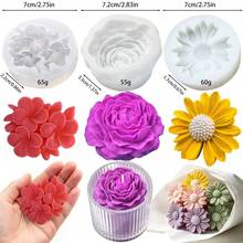 3 piezas Molde de silicona para vela perfumada con aroma floral DIY Crisantemo Peonía Plumeria Molde para difusor de piedra de yeso perfumada Decoración del hogar Adorno para decoración festiva - Blanco - Ver 6