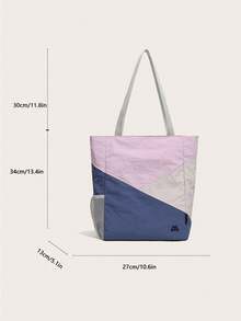 1 pieza Bolso de hombro de nailon con contraste de color para mujer, de gran capacidad, estilo universitario de moda patchwork, adecuado para compras, actividades al aire libre, estudiantes universitarios - Multicolor - Ver 2