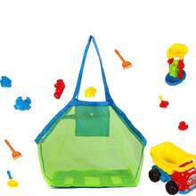 1pc Mesh Beach Bag, Toy Storage Bag, Outdoor Travel Foldable Organizer Mesh Bag, Children's Toy Storage Bag, Travel Organizer Bag, Cosmetic Bag, Vacation Organizer Bag, Suitable For Storing Children's Toys, Skincare Products, Phones, Small Items, Perfect For Travel, Beach, Bohemian Style - Blue - View 3