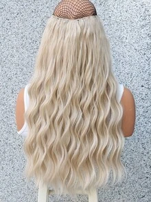 Clip-In Hair Extension, V-Shaped White Blonde 1 Piece 22 Inch Natural Long Wavy Synthetic Hair, Includes 5 Clips, Voluminous Soft Natural Feel Women's Clip-In Hair Accessory - White - View 4