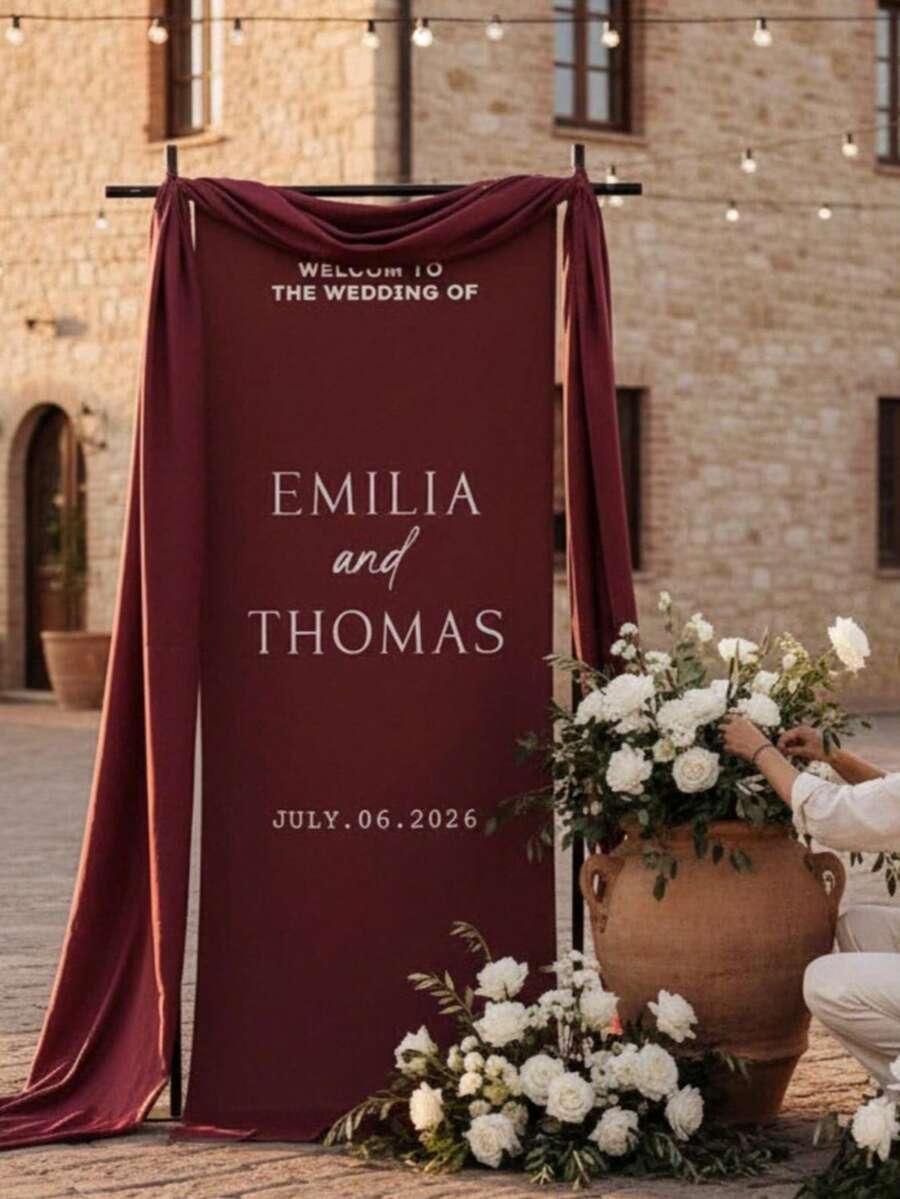Customized Wedding Welcome Sign, Fabric Wedding Banner, Personalized Name Wedding Fabric Sign, 3 Types Of Fabric Available, Bridal Shower Reception Signage, Personalized Fabric Welcome Sign - Multicolor - View 1