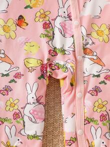 Cute Pink Cartoon Rabbit Print Infant Jumpsuit, Suitable For All Seasons - Multicolor - View 8