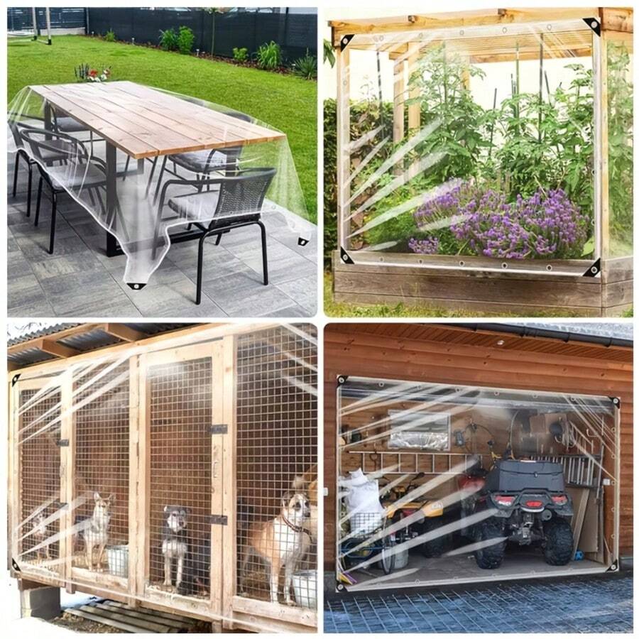 Thickened Transparent Waterproof Tarpaulin, Including PVC Windproof Fabric And Sealing Ring, Is Windproof, Rainproof, Dustproof And Snowproof, Suitable For Outdoor Gardens, Patios, Chicken Coops, Porches And Other Scenarios.