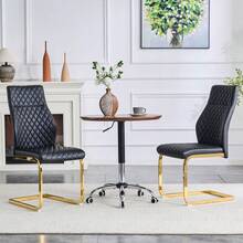 [Set Of 2] Dining Chairs With Diamond Pattern / Set Of 2 Modern Dining Chairs / High Backrest + Comfortable Seat Cushion / Non-Slip And Durable Metal Frame / Suitable For Dining Room, Living Room And Kitchen - 黑+金 - 查看 3
