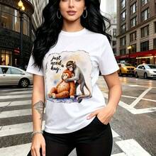 Camiseta de mujer con estampado divertido de dos monos abrazándose y frase "just need a hug" - camiseta casual de manga corta, ajuste cómodo y suave ideal para el día a día - perfecta para regalar a mamá, esposa, novia, hermana mayor o menor en la pr - Blanco - Ver 9