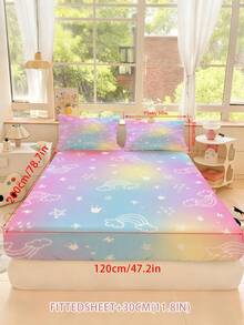 2/3PCS Rainbow Gradient Fitted Sheet & Pillowcase Set, Cute Star Crown Cloud Pattern Bed Sheets For Kids Girls, Soft Microfiber Bedding With Deep Pocket For Twin/Full/Queen Size Bed - Multicolor - View 13