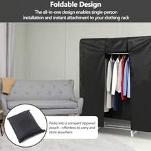 59" Garment Rack Cover, Clothes Closet Bag, Clothing Covers Hanging Rolling Only Portable Storage Zipper Rail Wardrobe Coat, Dustproof Cloth Bags Covering Fits Garmet Hanger Covers For Racks Suit Dress - Black - View 3