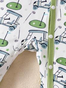 Newborn Baby Casual Daily Toy Car Print Contrast Color Jumpsuit, Suitable For Spring & Autumn - Multicolor - View 6