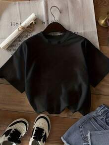 Tops,Letter Print Crew Neck T-Shirt Casual Sports Women'S Spring And Summer Short Sleeves - Black - View 1