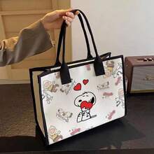 SNOOPY 女款大容量帆布托特包，新款卡通史努比印花單肩手提包，外出購物袋 - D - 查看 7