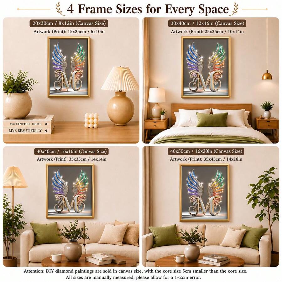 1 Piece 2D Flat Circular Full Diamond Canvas DIY Diamond Painting Set - Letter Wings Handmade Entry-Level Diamond Art Interior Decoration Enthusiasts' Ideal Choice, Perfect Gift For Multiple Scenes And Sizes, Frameless Selection