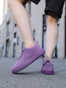 Men's Star Pattern Thick Sole Skate Shoes, 2026 New Vintage Casual Sports Low-Top Shoes, Haze Blue Versatile Height-Increasing Shoes, Thick Sole Cookie Shoes, Men's Casual Shoes, Fashionable Daily Sports Shoes, Breathable Lace-Up Low-Top Skate Shoes, Student Versatile Ins Shoes, Couple Shoes 36-45, Commute Versatile Casual Shoes - Purple - View 6