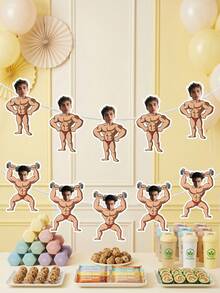 6/12/18pcs Custom Photo Muscle Man Banner,Muscle Man Cutout Bunting For Boys Gym Birthday,Workout Theme Photo Bunting For Bachelorette,Gym Buff Garland For Bachelor Party Decor - Multicolor - View 2