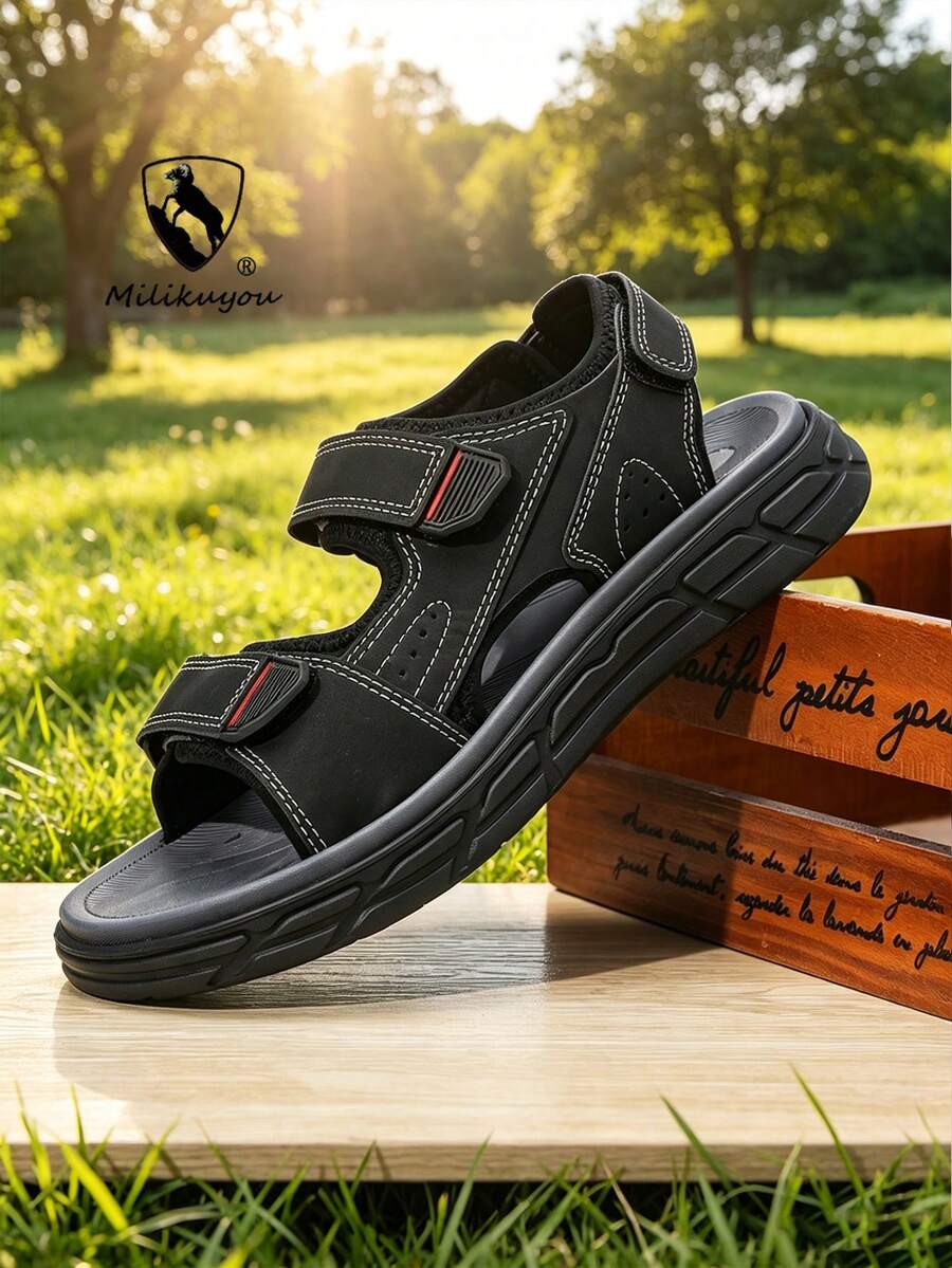39-47 Plus Size Men's Summer Slippers, Outdoor Comfortable Casual Shoes, Lightweight Non-Slip Sandals, Durable Breathable Men's Sandals, Suitable For Outdoor & Daily Wear - Black 1109 - View 1