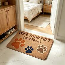 1pc "Wipe Your Feet (And Paws)" Print Flannel Doormat, Neutral Tone Non-Slip Absorbent Floor Rug, Soft Washable Indoor Entrance Mat, Pet Lover Home Decor Carpet.Carpet,Rug,Carpet Living Room,Kitchen Mat,Carpet For Bedroom,Bathroom Mat - 1PC - View 2