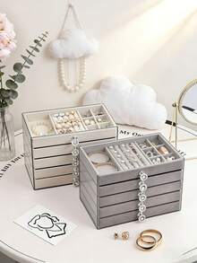1 pieza Caja de almacenamiento de joyas de acrílico multicapa, revestimiento a prueba de arañazos y polvo, organizador de joyas para encimera del hogar, almacenamiento ordenado de collares, aretes, anillos, artículo de almacenamiento de joyas de lujo - Multicolor - Ver 9
