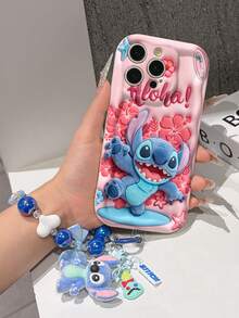 Disney Has Authorized, Phone Case - Chain Set, The Stitch Lilo & Stitch 3D Phone Case Plus A Silicone 3D Stitch Bracelet With Metallic Ring Removable Bracelet, Stitch And Angel Pattern, Compatible With Iphone17/16/15/14/13/12/11/XS/XR/X Plus Pro Max, A Stylish Cartoon Phone Case, The Perfect Gift Choice, Phone Protection, Durable Phone Cover, Great Gift For Friends And Family. - trắng - Xem 4