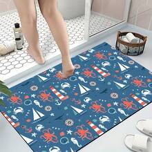 1 pieza, Decoración del hogar, Estampado de patrón náutico, Alfombra de barro de diatomeas, Fácil de limpiar, Impresión 3D rectangular, Adecuada para entrada, sala de estar, cocina, dormitorio, pasillo, baño, lavandería - Alfombra de poliéster, Adecuada para decoración del hogar interior y exterior - Multicolor - Ver 3