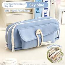 1pc Minimalist Button Pencil Case, Large Capacity For Elementary, Middle, High School Students, Ins Style, Highly Attractive, Dirt-Resistant, Dual-Layer Pencil Box, Colorful, Durable And Easy To Clean, Suitable For School Use - A - View 10