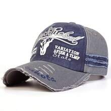 Vintage Washed Letter Embroidered Baseball Cap, Unisex Outdoor Sun Protection Curved Brim Hat - Washed Double-stripe Baseball Cap - View 4