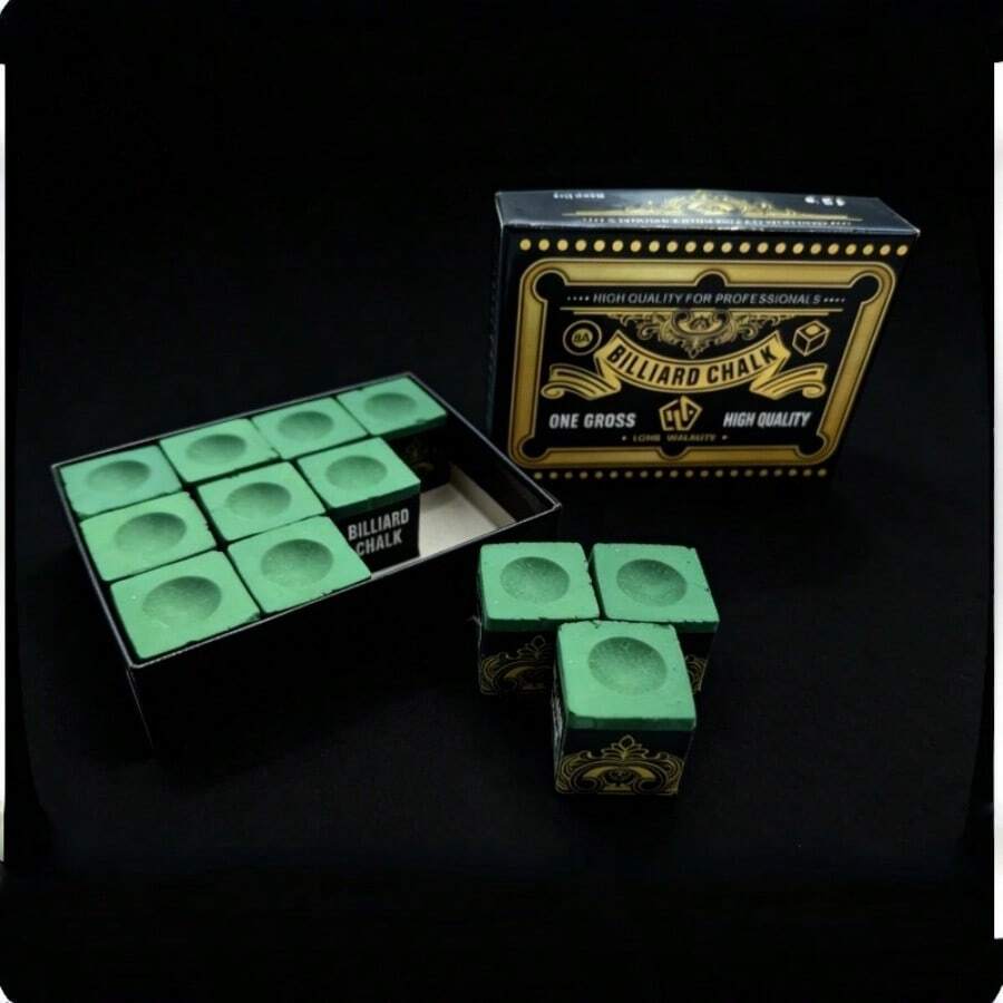 Professional Billiards Table Low-Dust Chalk Reduces Trouble, Suitable For Tournaments And Home Use Billiards Table Accessories (Green/Light Gray Box Of 12 Pieces) - Green - View 1