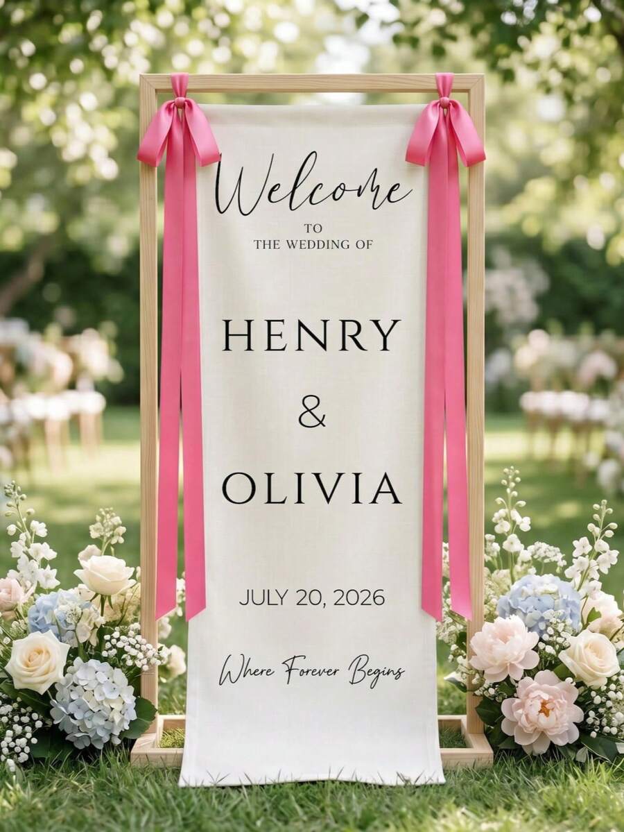 Customized Wedding Welcome Sign, Wedding Fabric Welcome Sign, Modern Wedding Welcome Banner, Fabric Sign Customized Wedding Banner, Bohemian Wedding, Bridal Shower Sign Personalized Name Customized Wedding Sign, Customized Minimalist Welcome Sign, Fabric Welcome Sign, Wedding Decor, Customized Fabric Wedding Sign, Personalized Party Decor, Minimalist Sign, Fabric Sign, Wedding Welcome Sign, 3 Types Of Fabric For Banners, Personalized Party Decor, Minimalist Sign, Fabric Sign, Wedding Welcome Sign - Multicolor - View 1