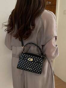 Fashionable High-End Lychee Grain Women's Handbag, Minimalist Adjustable Shoulder Strap Decor Shoulder/Crossbody Bag, Exquisite Metal Lock Commuter Shoulder Bag, Magnetic Closure Multifunctional Lightweight Crossbody Bag, Minimalist Solid Color Handbag, Durable PU Material Women's Shoulder Bag, Suitable For Gifts, Shopping, Dating, Business Travel, Vacation, Vintage Style - Black - View 8
