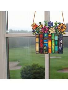 1 pezzo Cattura luce acrilica piatta a forma di fiore 2D, appendino per finestre di librerie, regalo per club del libro, amanti dei libri, bibliotecari, decorazione a tema libri - A - Visualizzare 5
